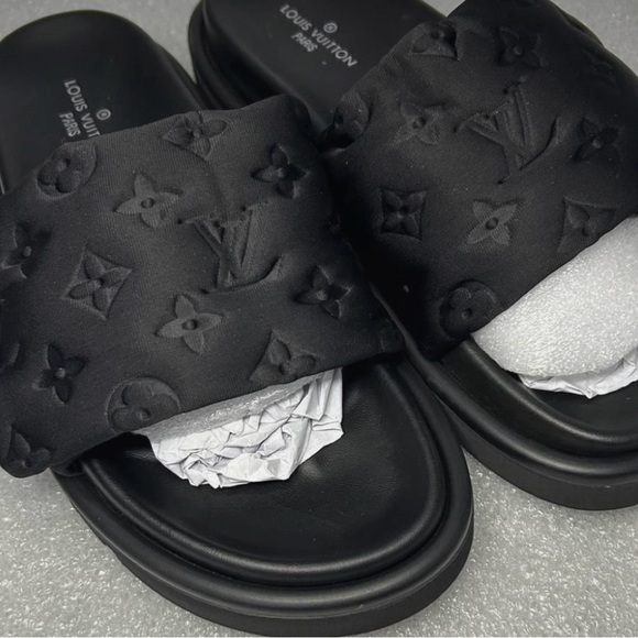 Louis Vuitton Black Embossed Slides - Picture 1 of 1